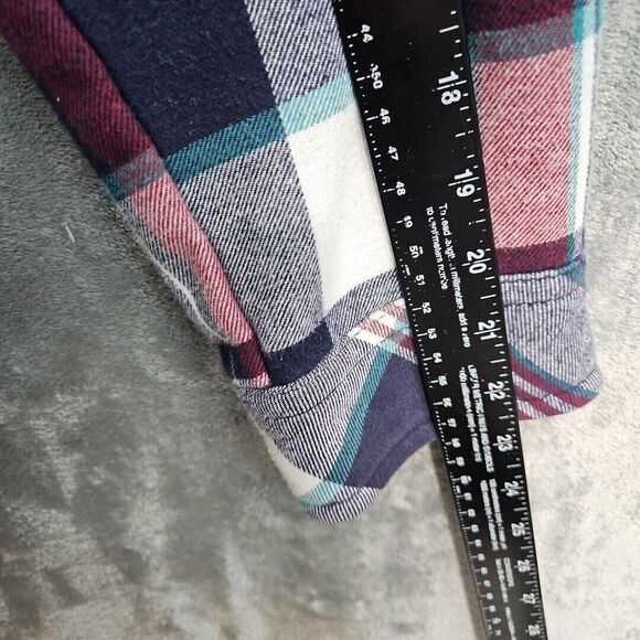 Orvis Women’s Med Blue Fleece Lined Flannel Plaid Snap Up Shirt Jacket Shacket - Picture 6 of 12